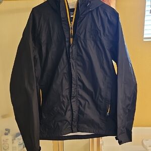 The North Face Men's Black Hooded Rain Jacket with Yellow Trim